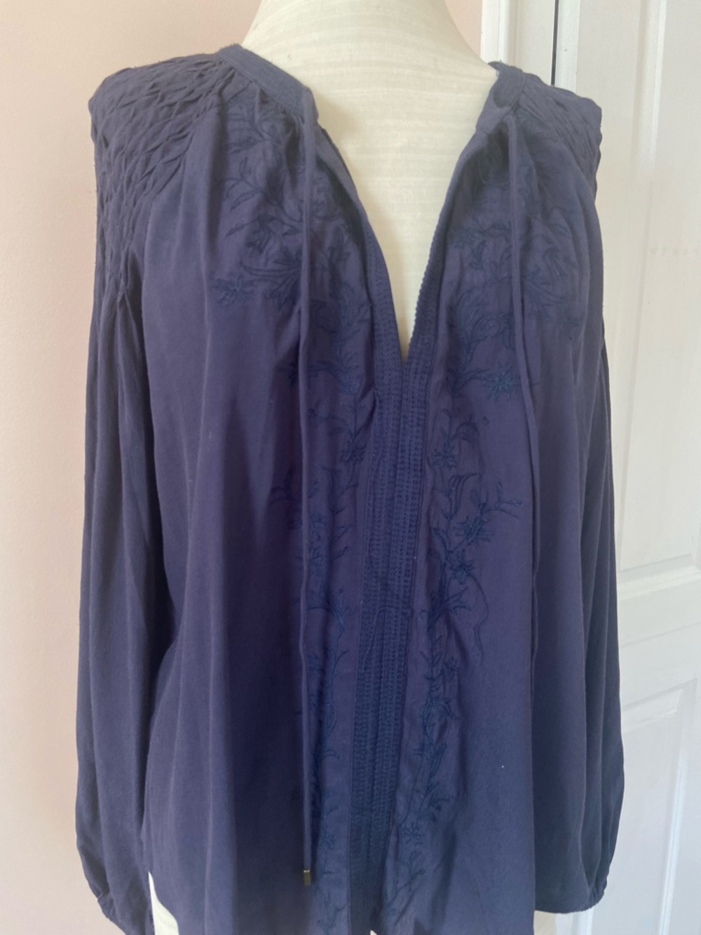 ASTR The Label Designer Navy Indigo Deep Blue Long Sleeve Embroidered Shirt